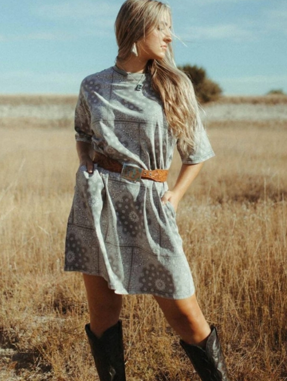 NWT EASEL BANDANA PAISLEY PRINT T SHIRT DRESS Multiple Sizes